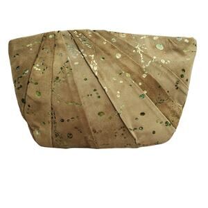 Inge Christopher Evening Clutch in olive green pleated printed leather